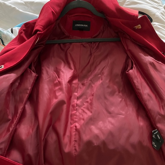 London Fog Red Trench Rain Coat with Hood New without tags Small - Picture 8 of 12